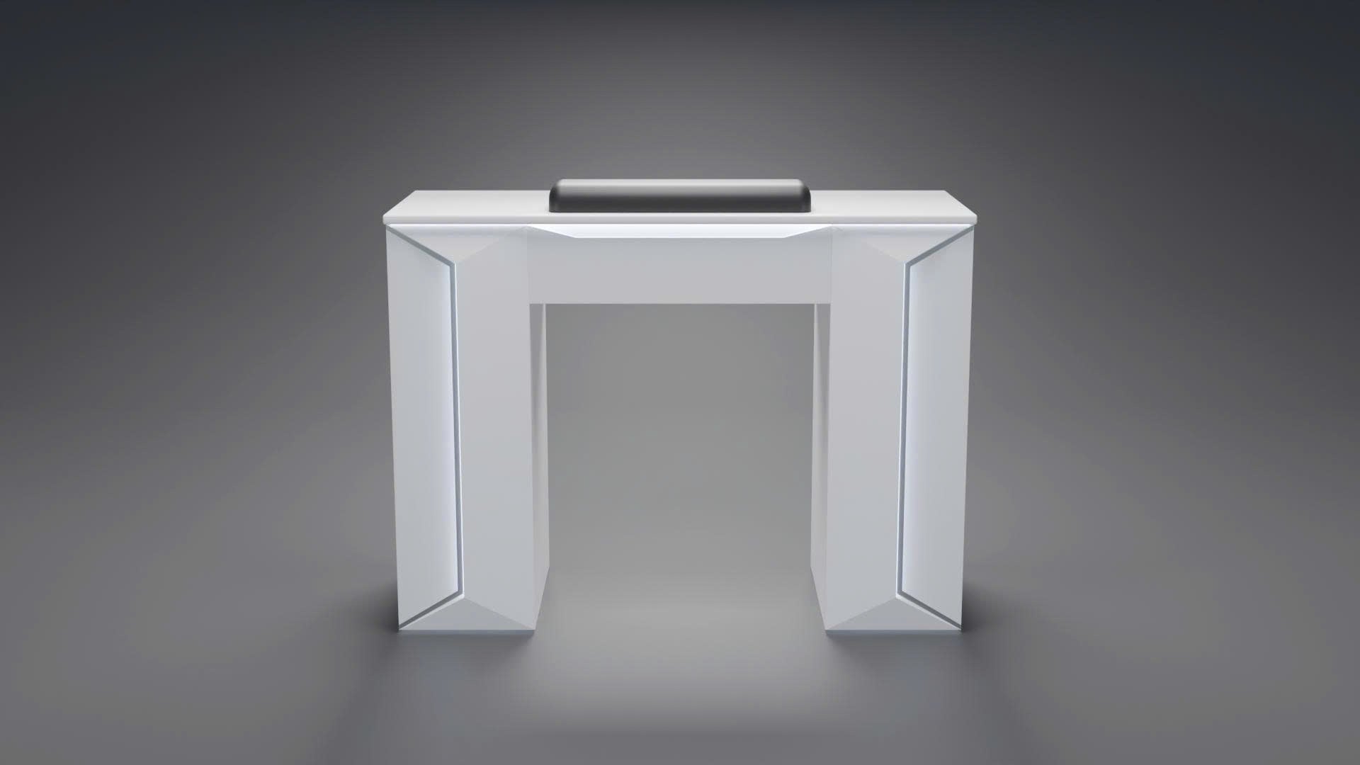 Signature Series - White & Silver 2D Luxury Nail Table – LED Manicure Station with Vacuum