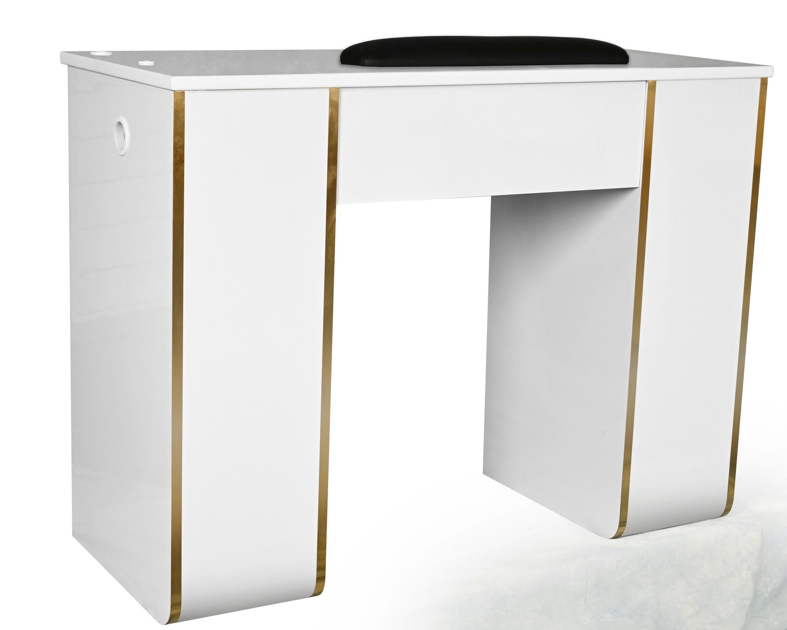 Essential Series - White & Gold Single Nail Table – Modern Manicure Desk for Nail Salons