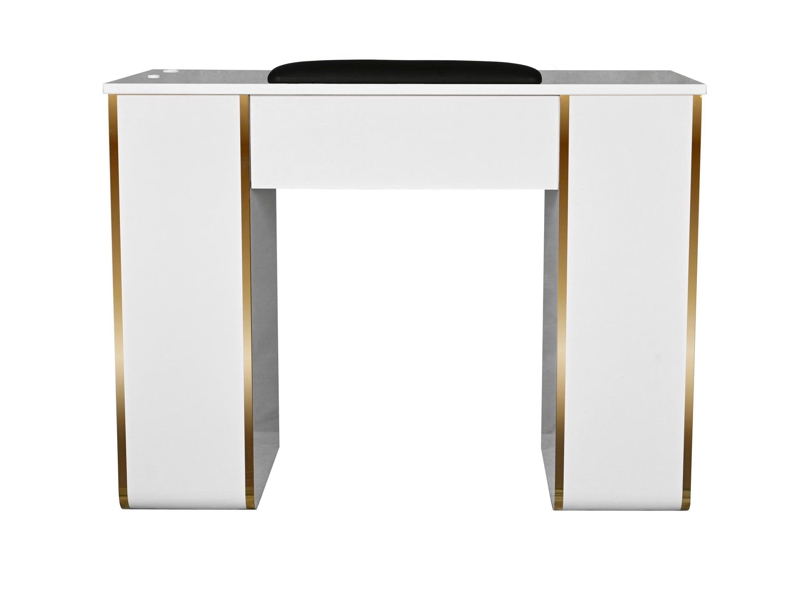 Essential Series - White & Gold Single Nail Table – Modern Manicure Desk for Nail Salons