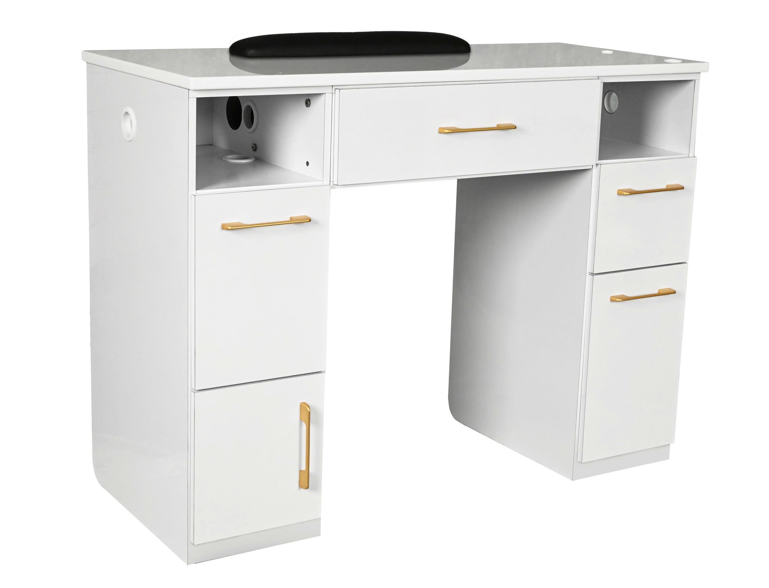 Essential Series - White & Gold Single Nail Table – Modern Manicure Desk for Nail Salons