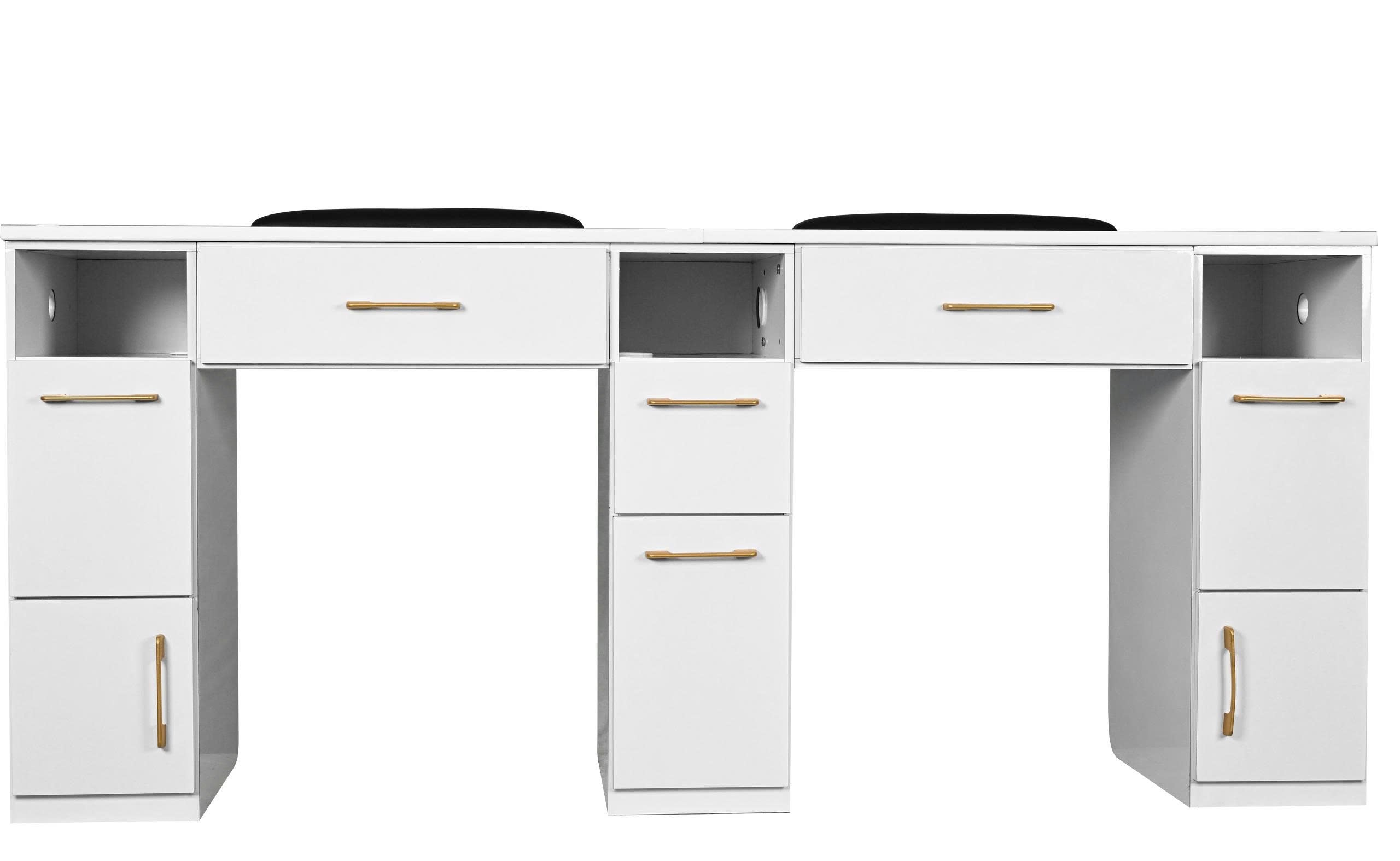Essential Series - White & Gold Double Nail Table – Modern Manicure Desk for Nail Salons
