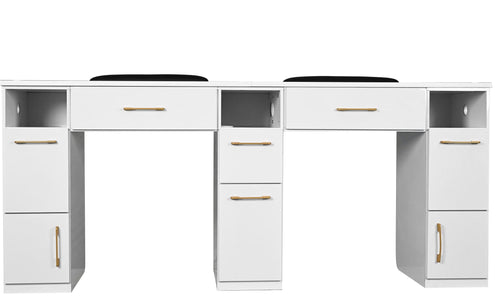Essential Series - White & Gold Double Nail Table – Modern Manicure Desk for Nail Salons