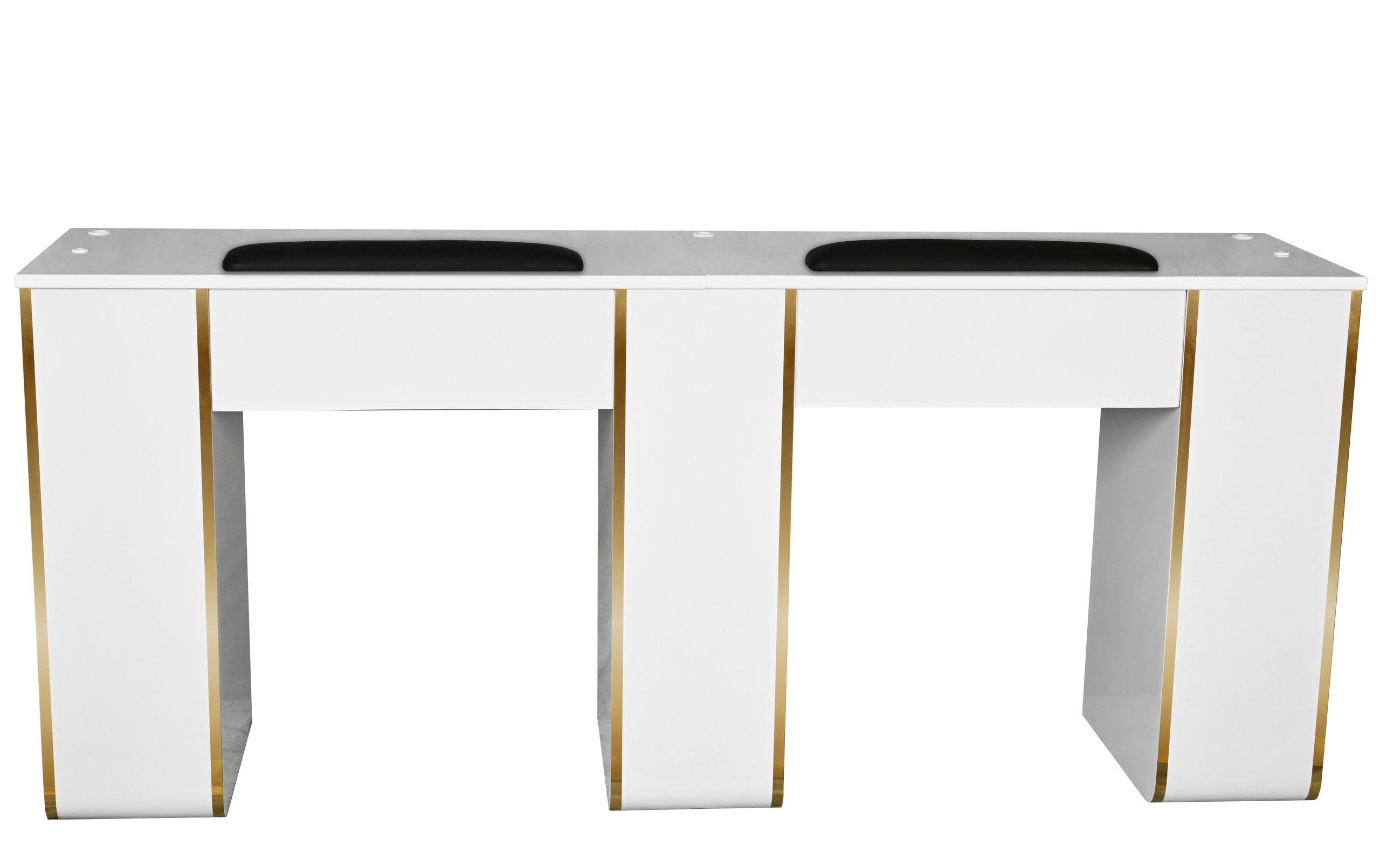 Essential Series - White & Gold Double Nail Table – Modern Manicure Desk for Nail Salons