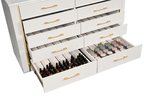 Essential Series - White & Gold LED Nail Display Cabinet – Storage & Lighted Rack Combo