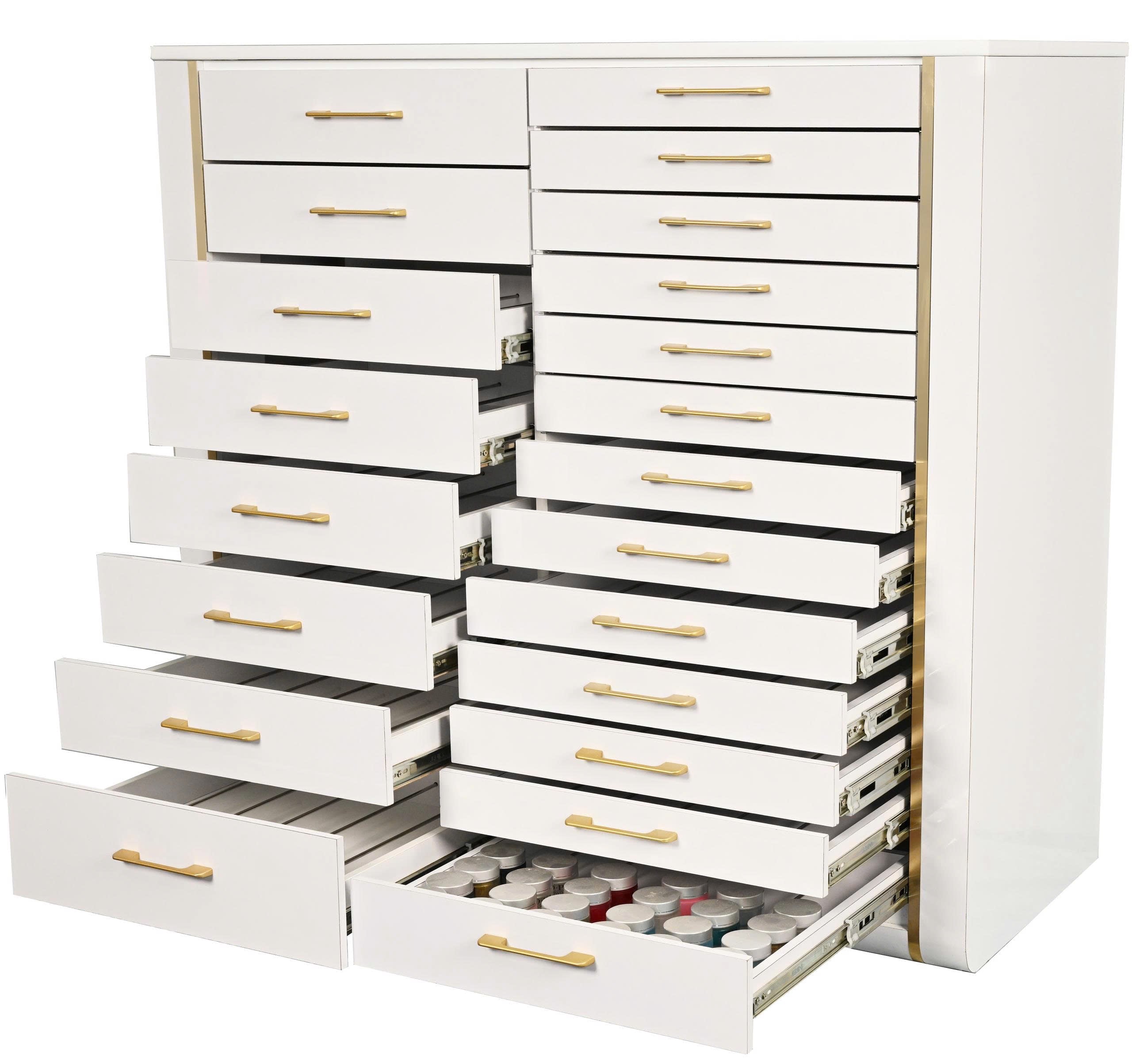 Essential Series - White & Gold Gel Polish & Dip Powder Cabinet – Salon Storage Unit