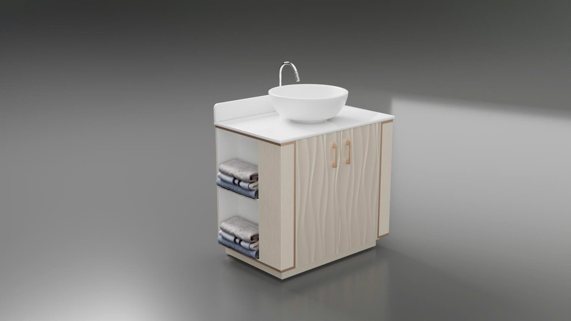 Royal Series - Beige & Rose Gold Trim Luxury Salon Sink Cabinet – Single Basin with Fixtures