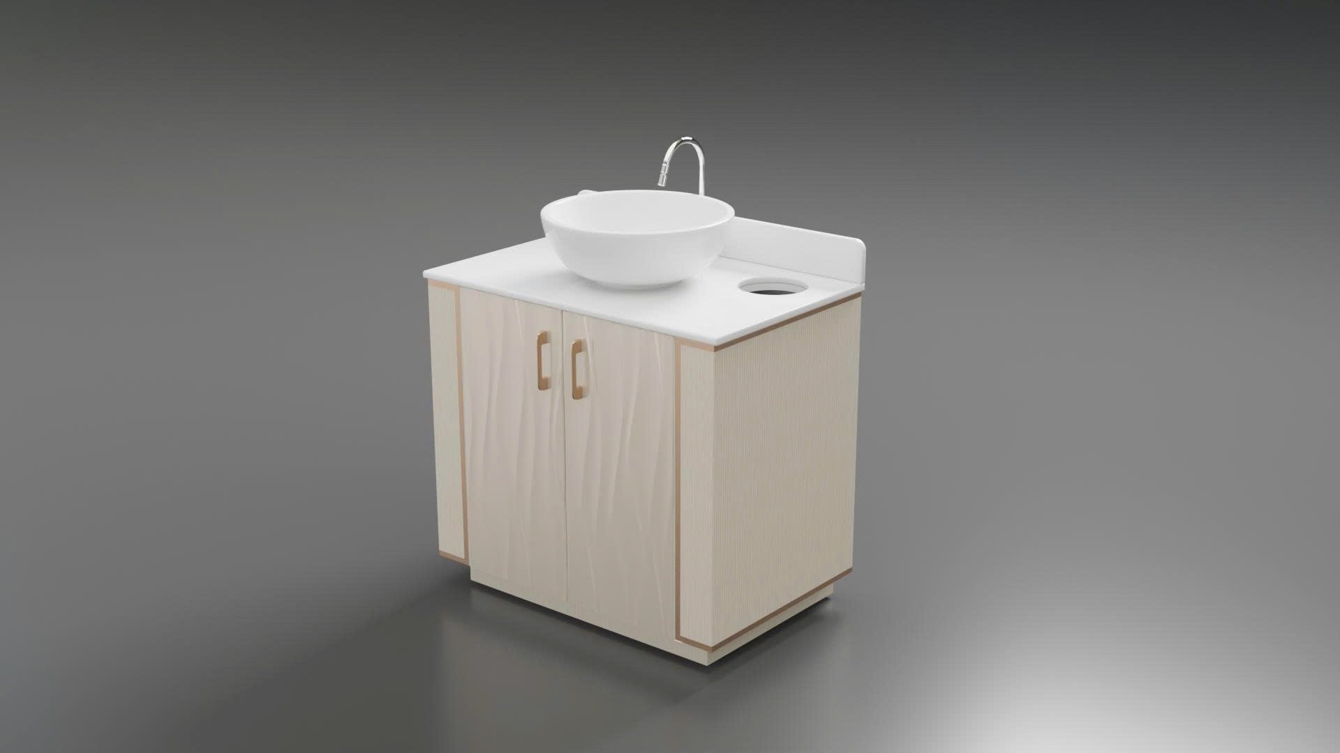 Royal Series - Beige & Rose Gold Trim Luxury Salon Sink Cabinet – Single Basin with Fixtures