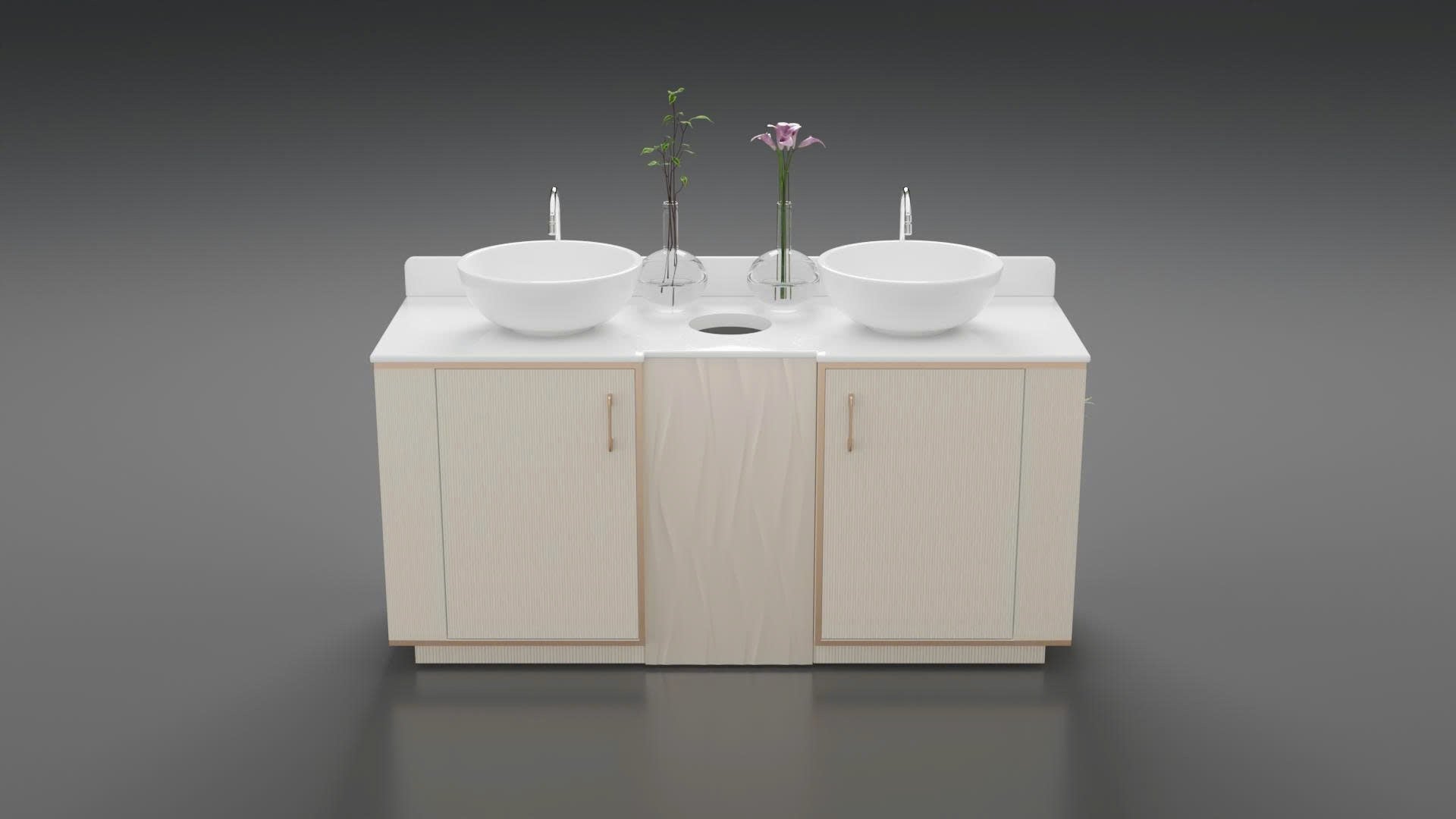 Royal Series - Beige & Rose Gold Trim Luxury Salon Sink Cabinet – Double Basin with Fixtures