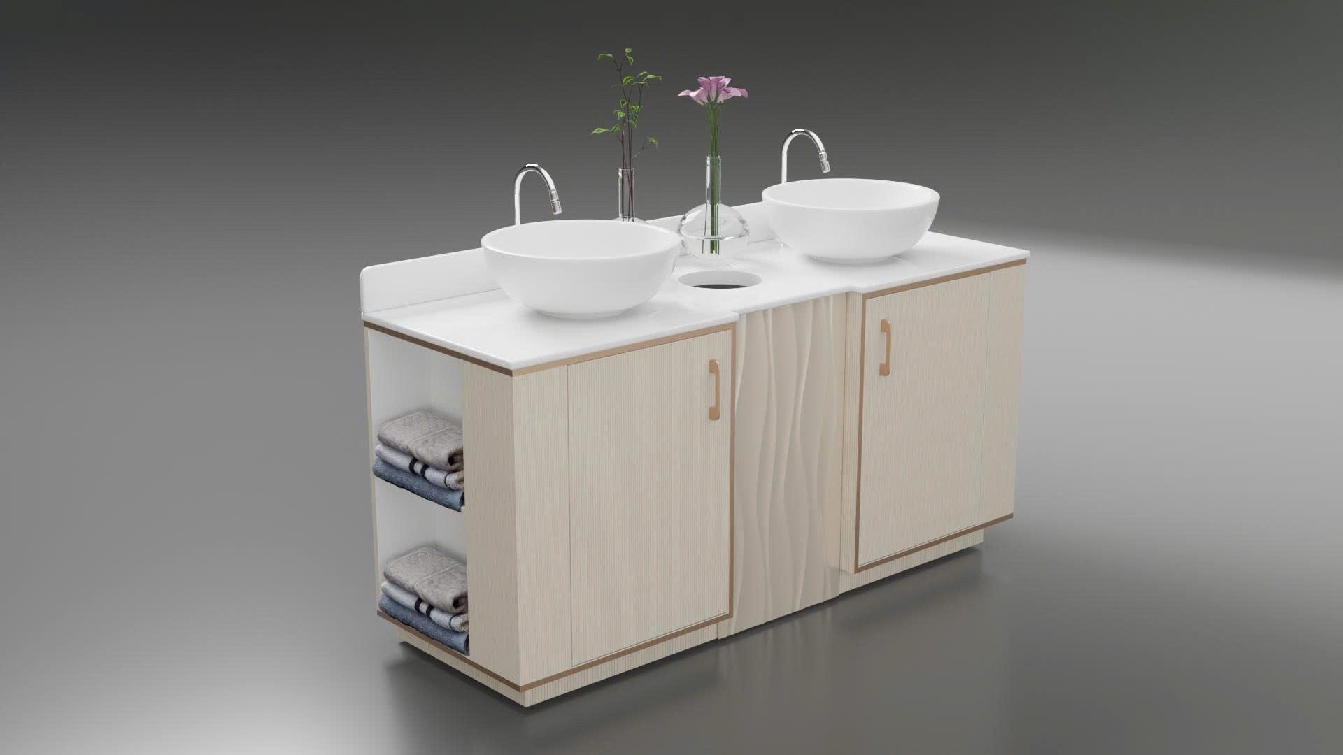 Royal Series - Beige & Rose Gold Trim Luxury Salon Sink Cabinet – Double Basin with Fixtures
