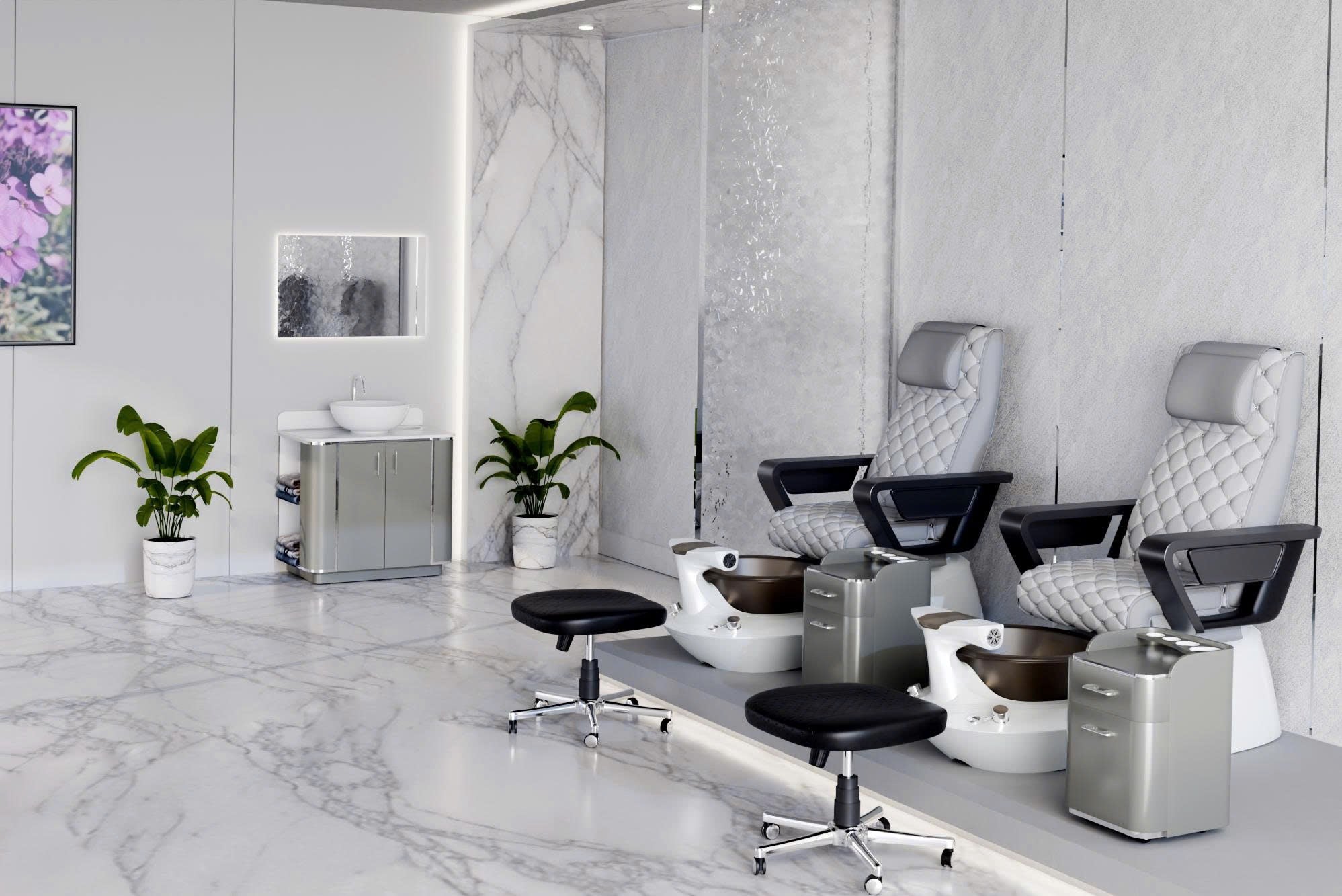 Pro Series - Gray & Silver Trim Salon Sink Cabinet – Single Basin with Fixtures