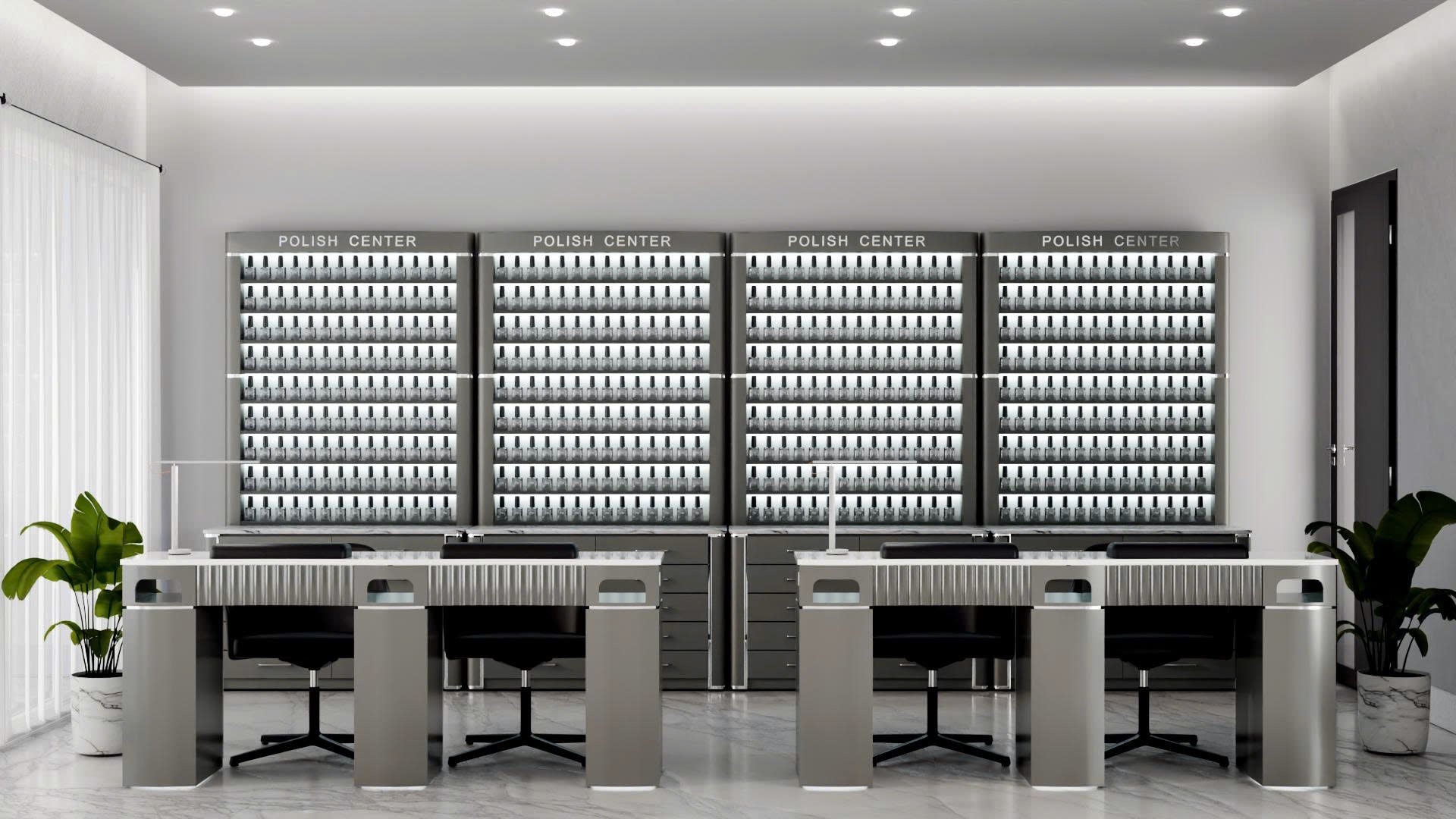 Pro Series - Gray & Silver LED Double Nail Table – Manicure Desk with Power & Vent Option