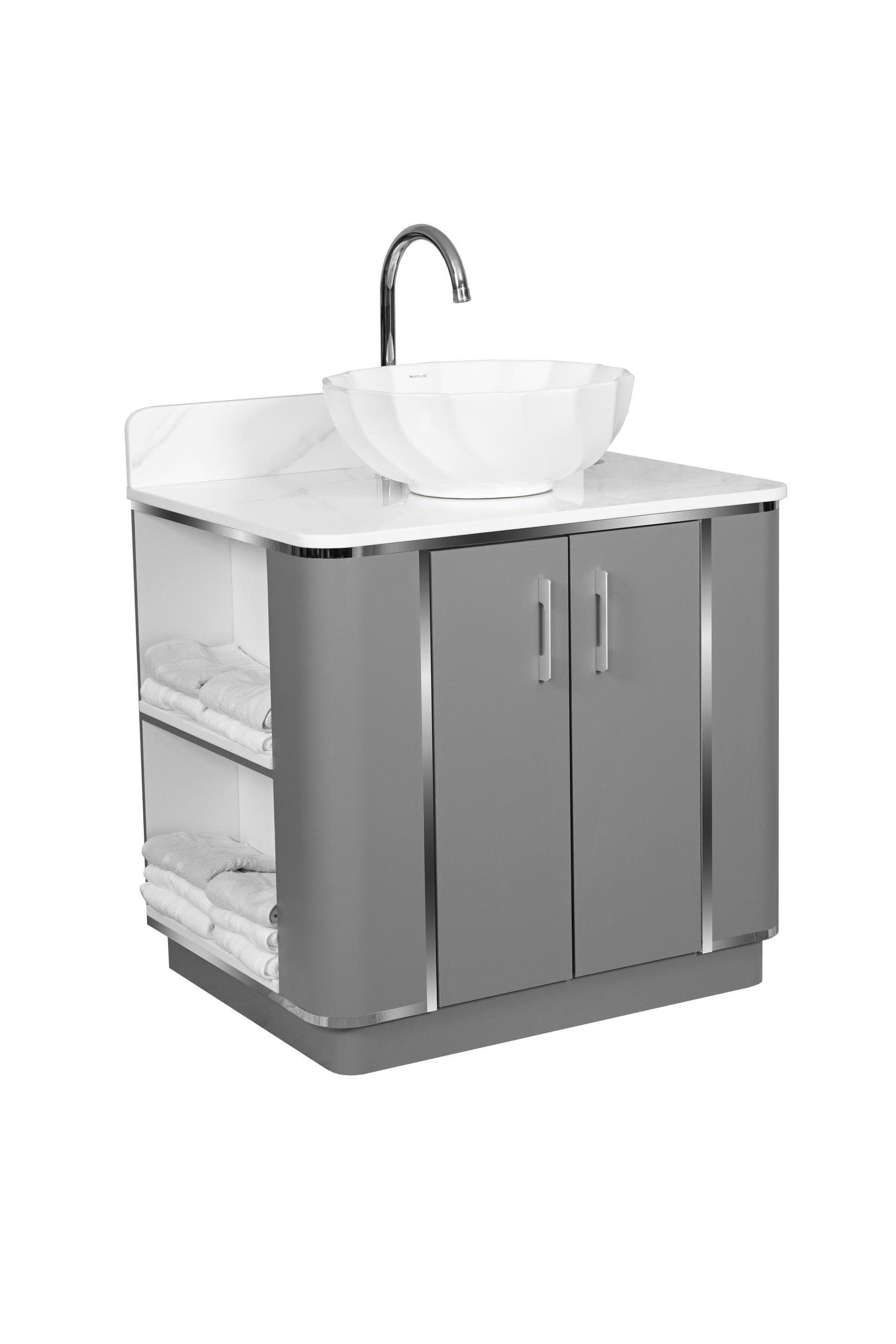 Pro Series - Gray & Silver Trim Salon Sink Cabinet – Single Basin with Fixtures
