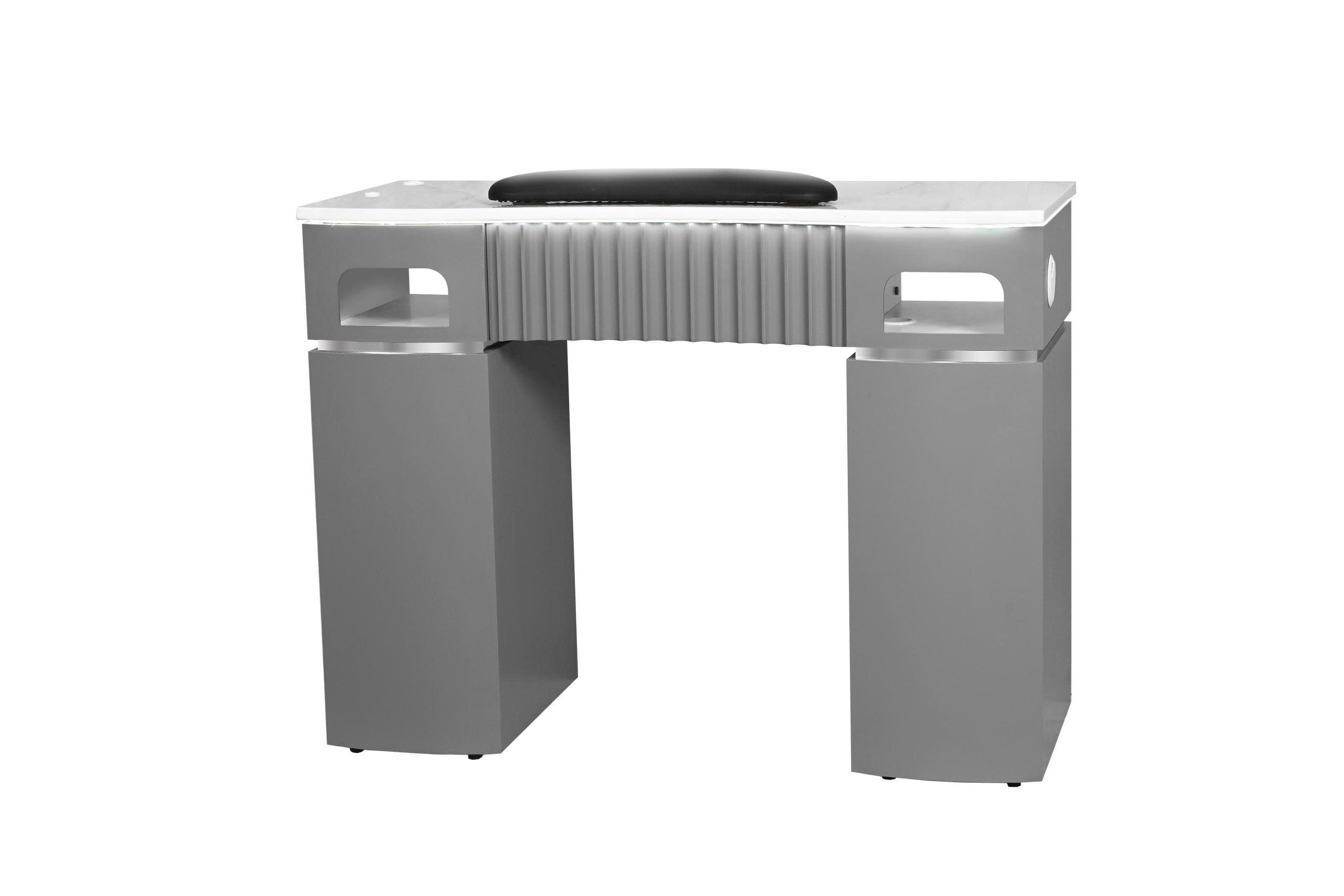 Pro Series - Gray & Silver LED Single Nail Table – Manicure Desk with Power & Vent Option