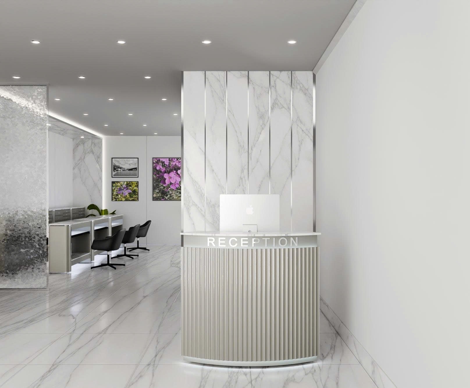 Pro Series - Gray & Silver 3D Reception Desk – Modern Salon Front Counter